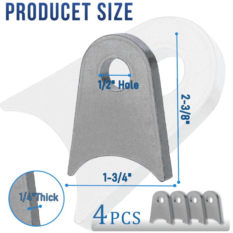 OywhC Weld on Tabs, Steel Shock mounts, Universal Weld on Tabs Axle Mount with a 1/2"" Hole. 2-3/8"" Height, 1-3/4"" Wide, 1/4"" Thick Fits 1.5"" to 1.8"" Axle Pack of 4 Tabs Steel Mounting Bracket OywhC-7 - Image 3
